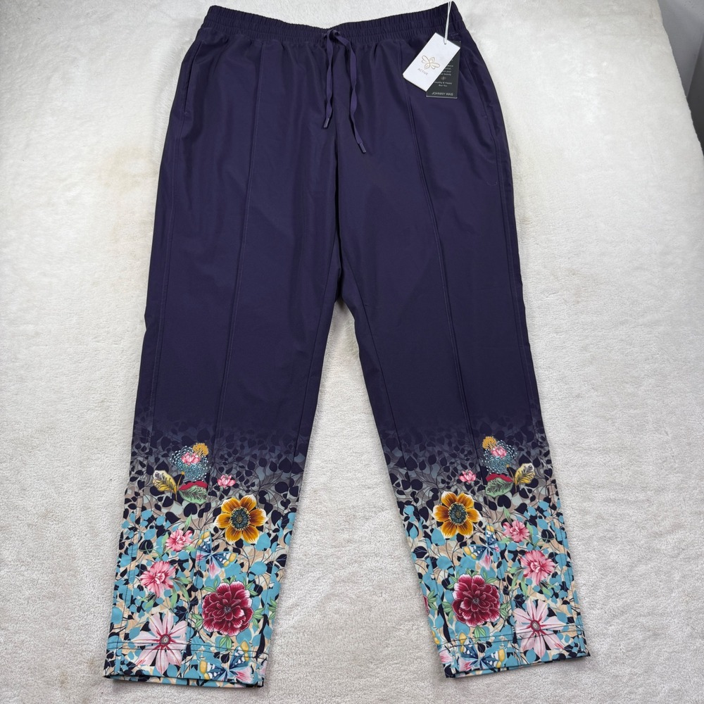 Johnny Was Active Joy Vanda Track Pants Purple Floral Butterfly XL A2522-O NEW